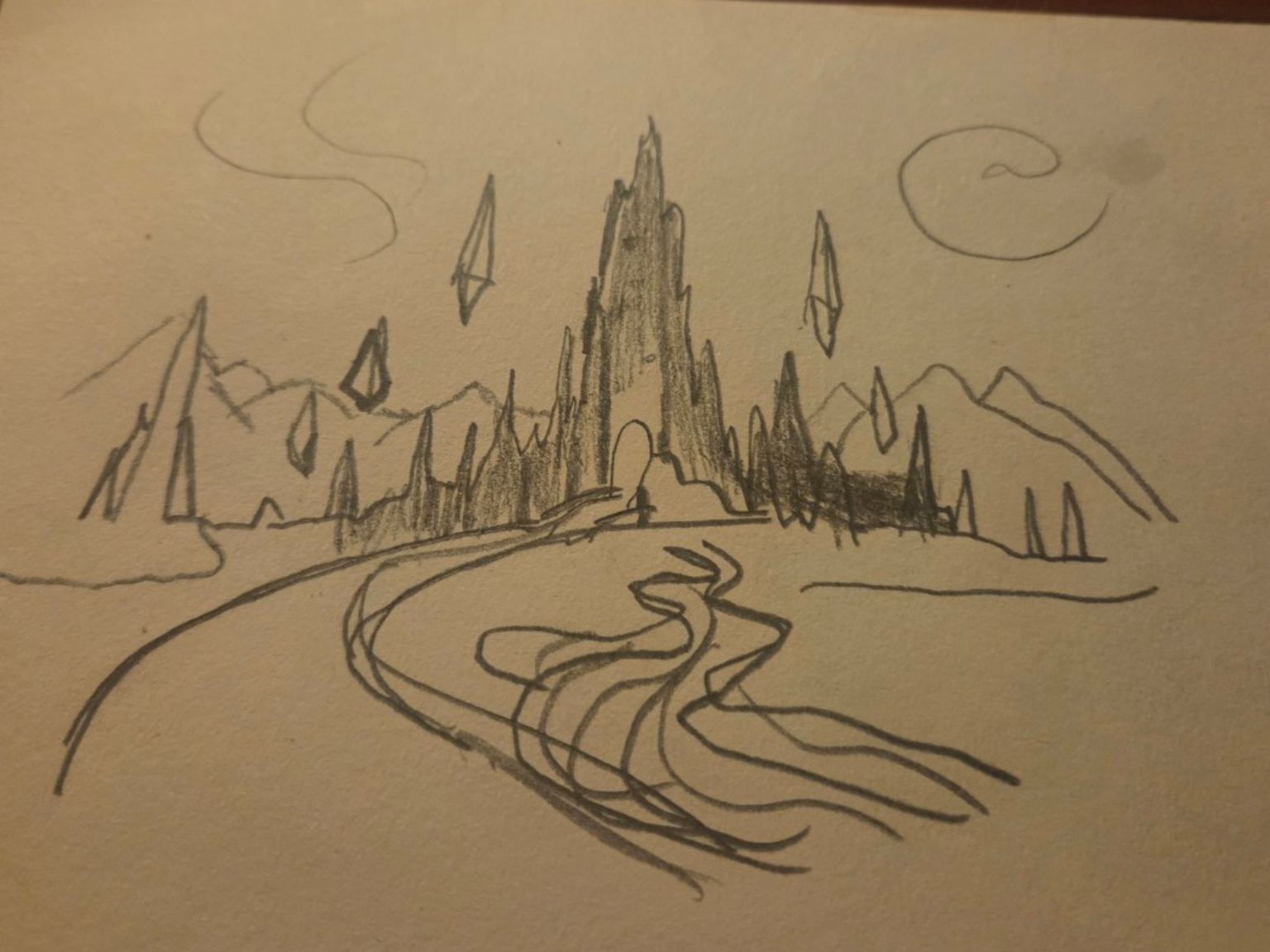 The first pencil sketch of Elarion drawn by L. T. Stewart